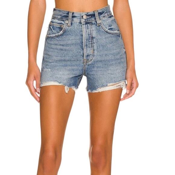 Lovers + Friends High Waisted Distressed Denim Shorts Light Blue Wash Size 24 - Picture 1 of 8
